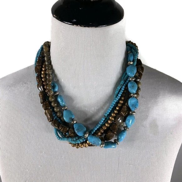 Unbranded Multi Strand Fashion Necklace Polished Stones Turquoise Beads Pearls - Picture 5 of 8